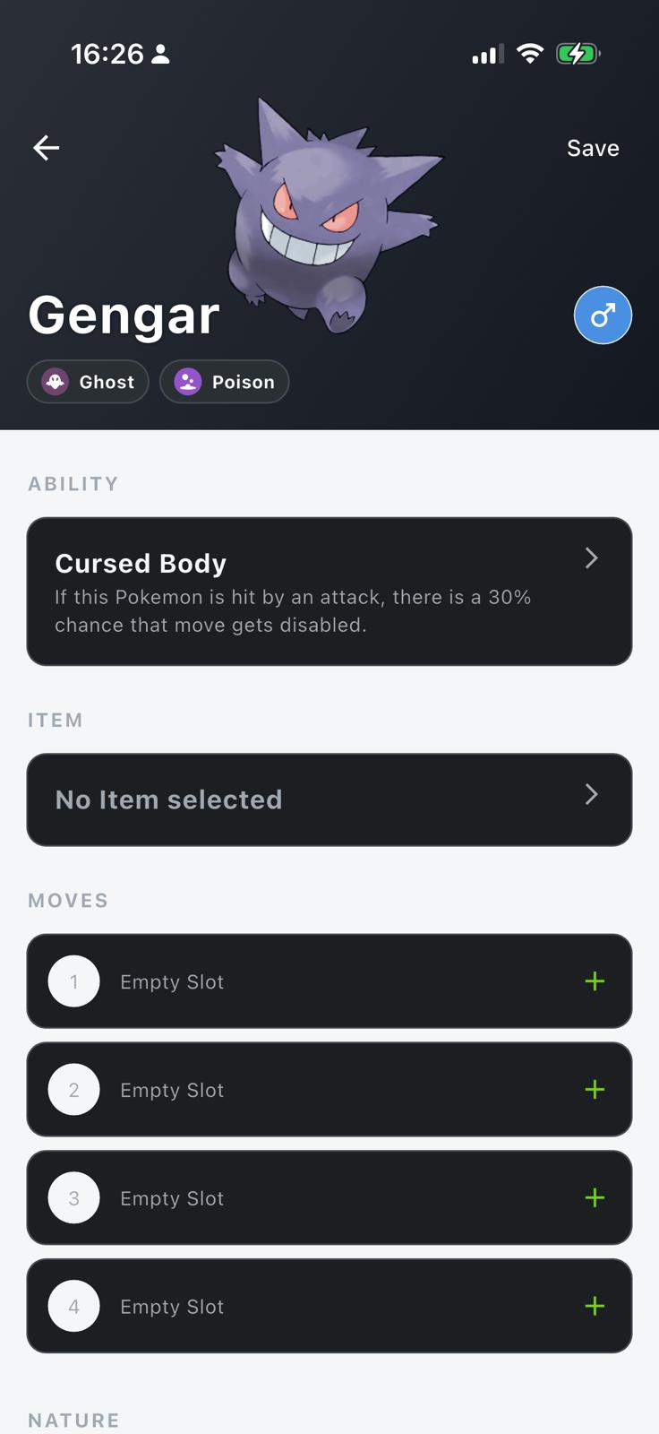 Pokemon editor screen in Loaded Dice team builder